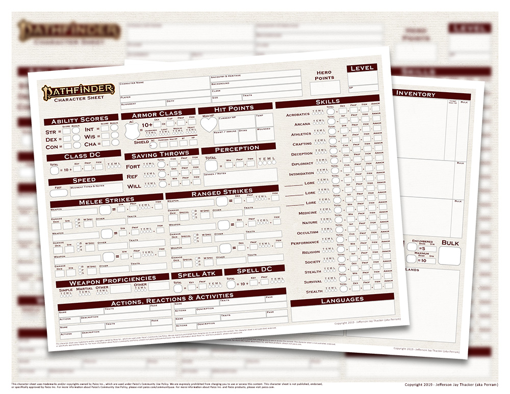 Pathfinder Second Edition Character Sheet Pack 