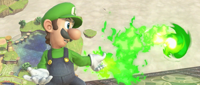 Luigi throwing a fireball.